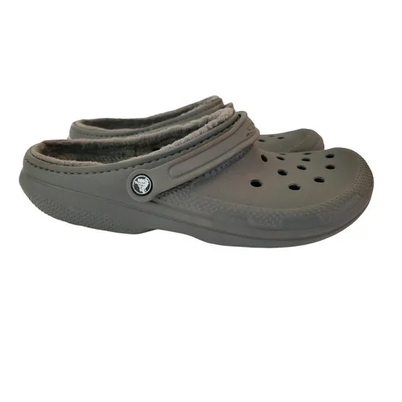 Mens Lined Classic Crocs M13 Gray Faux Fur Clog Shoes - Picture 2 of 9